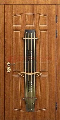 Входная коричневая дверь с терморазрывом и фрезерованной МДФ ДВТ-75 в Котельниках