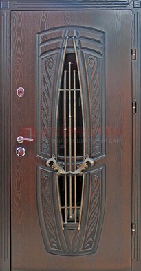 Стальная коричневая дверь с виноритом и МДФ ДВТ-83 в Чебоксарах