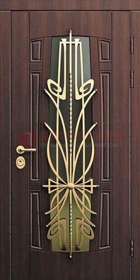 Железная темная дверь с виноритом и МДФ со стеклом ДВТ-86 в Сургуте