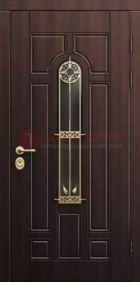 Железная коричневая дверь с виноритом и фрезерованной панелью ДВТ-93 в Лыткарино