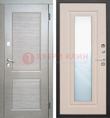 Светлая металлическая филенчатая дверь и МДФ Белый дуб с зеркалом ДЗ-104 в Котельниках