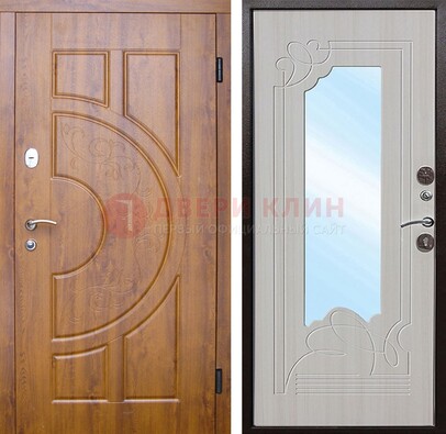 Металлическая дверь Темный орех c МДФ с узором и зеркалом ДЗ-105 в Котельниках