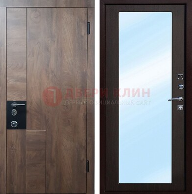 Коричневая металлическая дверь c МДФ с зеркалом ДЗ-106 в Котельниках