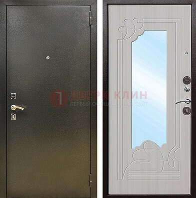 Входная темно-серая дверь c порошковым покрытием и МДФ с резьбой и зеркалом ДЗ-113 в Котельниках
