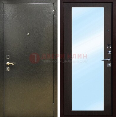 Входная темно-серая дверь c порошковым покрытием и МДФ с зеркалом ДЗ-114 в Котельниках