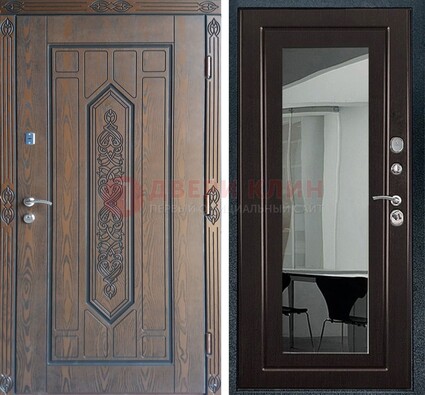 Уличная коричневая дверь c виноритом и МДФ Венге с зеркалом ДЗ-116 в Котельниках