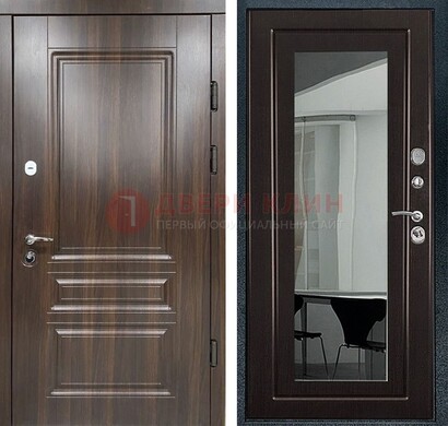 Железная коричневая дверь с МДФ Венге c зеркалом ДЗ-124 в Ульяновске