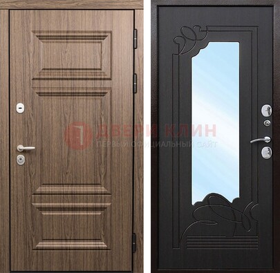Входная коричневая дверь с зеркалом МДФ Венге ДЗ-127 в Пскове