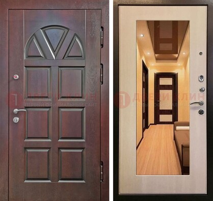 Темная железная дверь с МДФ и зеркалом в квартиру ДЗ-135 в Котельниках