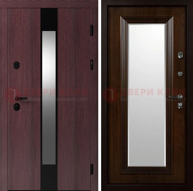 Темная стальная дверь МДФ с обеих сторон с зеркалом ДЗ-143 в Котельниках