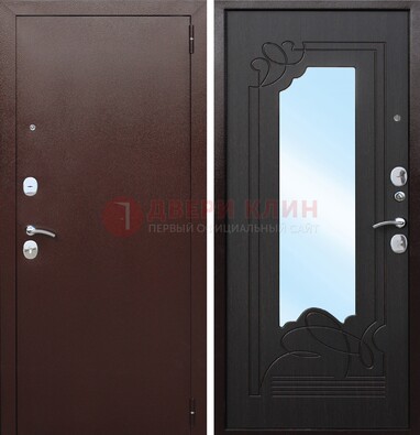 Коричневая стальная дверь с зеркалом ДЗ-18 в Котельниках