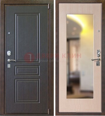 Коричневая стальная дверь с зеркалом МДФ внутри ДЗ-27 в Мытищах