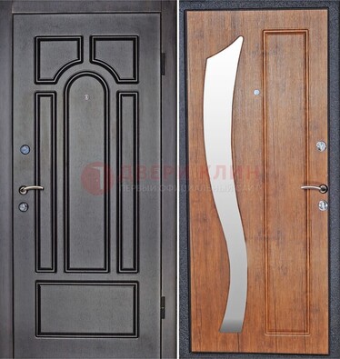 Темная железная дверь с зеркалом ДЗ-35 в Звенигороде