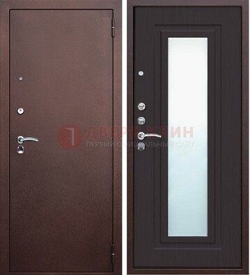 Коричневая металлическая дверь с зеркалом ДЗ-43 в Голицино
