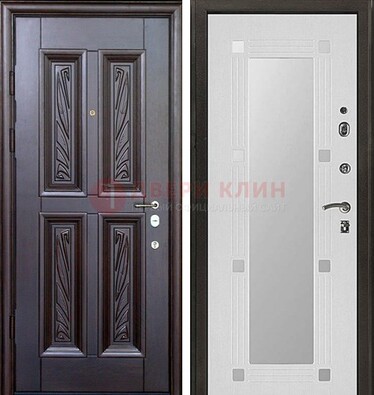 Коричневая стальная дверь с зеркалом МДФ внутри ДЗ-44 в Воронеже