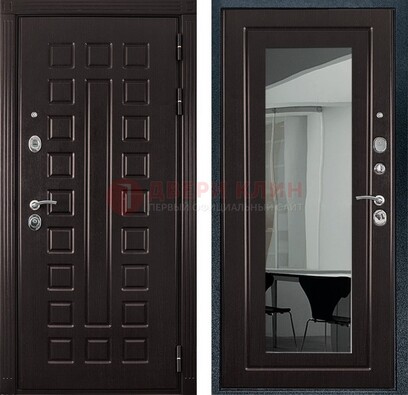 Темная металлическая дверь с зеркалом МДФ внутри ДЗ-4 в Котельниках