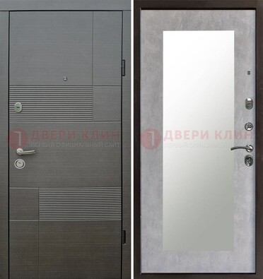 Серая входная дверь с МДФ панелью и зеркалом внутри ДЗ-51 в Котельниках