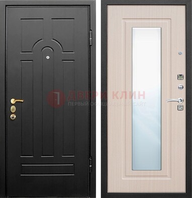 Темная стальная дверь с МДФ Белый дуб и зеркалом ДЗ-57 в Котельниках