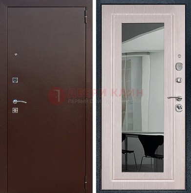 Входная дверь с порошковым напылением Медный антик/Белый дуб с зеркалом ДЗ-63 в Мытищах