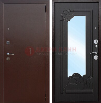 Входная дверь с порошковым напылением Медный антик/Венге с зеркалом ДЗ-64 в Мытищах