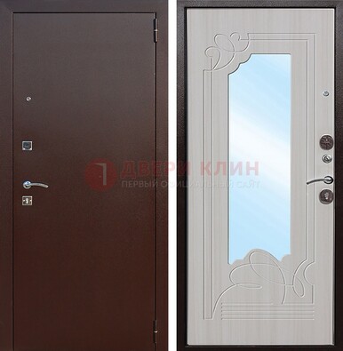 Стальная дверь с порошковым покрытием с резной МДФ и зеркалом ДЗ-66 в Котельниках