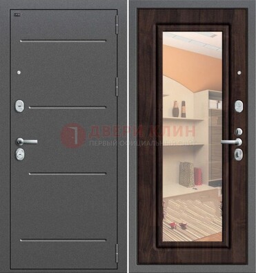 Серая стальная дверь с зеркалом винорит внутри ДЗ-6 в Самаре