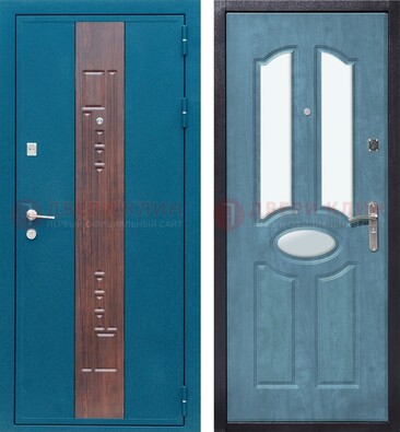 Голубая металлическая дверь МДФ с тремя зеркальными вставками ДЗ-78 в Нижнем Новгороде