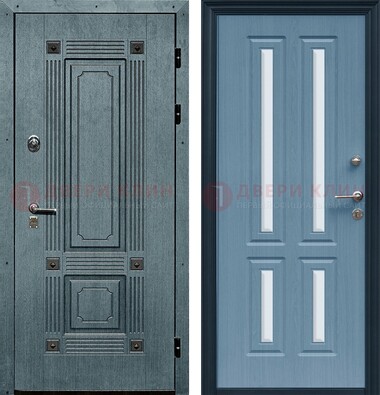 Голубая филенчатая дверь с МДФ и зеркальными вставками внутри ДЗ-80 в Котельниках