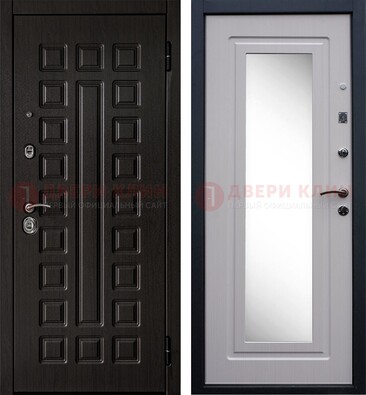 Черная филенчатая металлическая дверь МДФ с зеркалом ДЗ-83 в Голицино