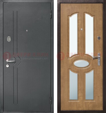 Железная серая дверь с порошковым напылением и МДФ с зеркалом ДЗ-90 в Котельниках