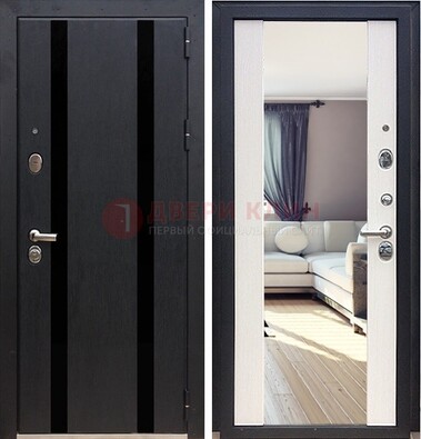 Черная входная дверь с зеркалом МДФ внутри ДЗ-9 в Котельниках