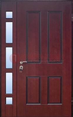 Красная входная полуторная дверь со стеклом ПЛ-10 в Котельниках