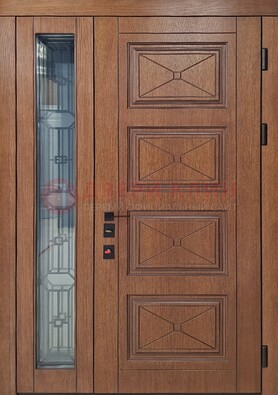 Современная полуторная стальная дверь Винорит со стеклом и ковкой ПЛ-27 в Котельниках